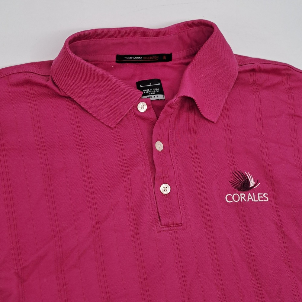 Nike Tiger Woods Collection Polo Shirt Mens Large Cotton Blend Pink Stripe Logo